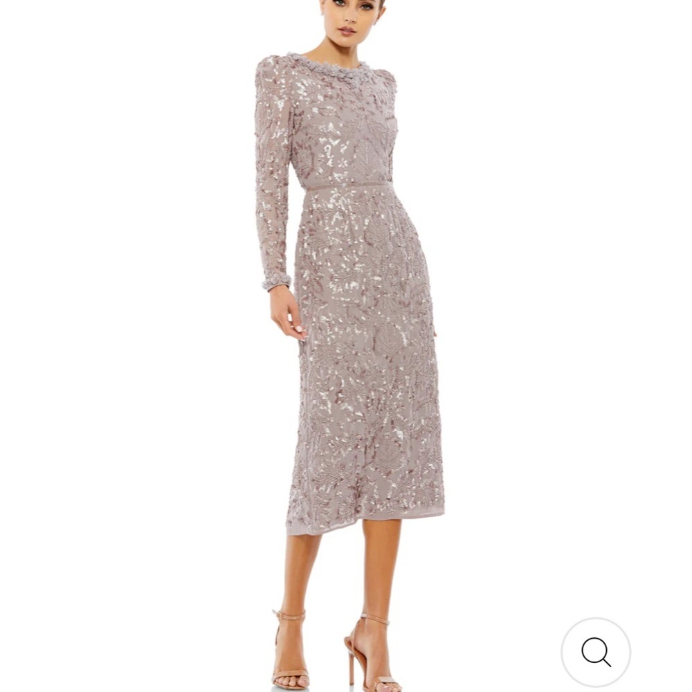 Mac Duggal 93595 Sequin Long-Sleeve Midi Dress Mauve.